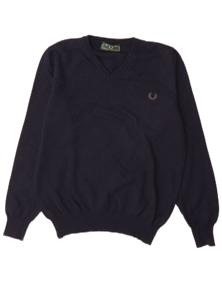 Мужской джемпер с v-образным вырезом Fred Perry, большой темно-синий шерстяной свитер