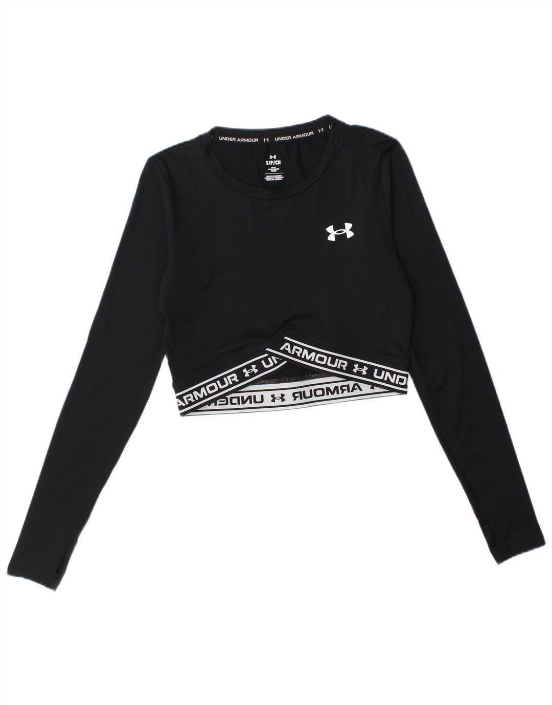 Женский укороченный топ с рисунком Under Armour с длинным рукавом UK 10, маленький черный