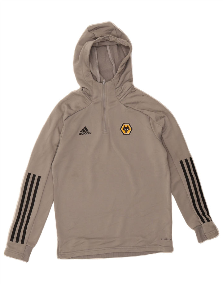 ADIDAS Boys Zip Neck Hoodie Jumper 11-12 Years Grey Polyester Vintage Adidas and Second-Hand Adidas from Messina Hembry 