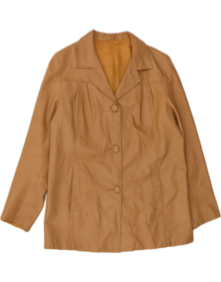 VINTAGE Womens Leather Jacket UK 12 Medium Beige Vintage Vintage and Second-Hand Vintage from Messina Hembry 