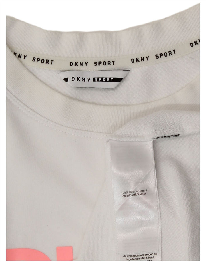 Женский оверсайз-топ с рисунком Dkny, длинный рукав, Великобритания 14, средний белый хлопок