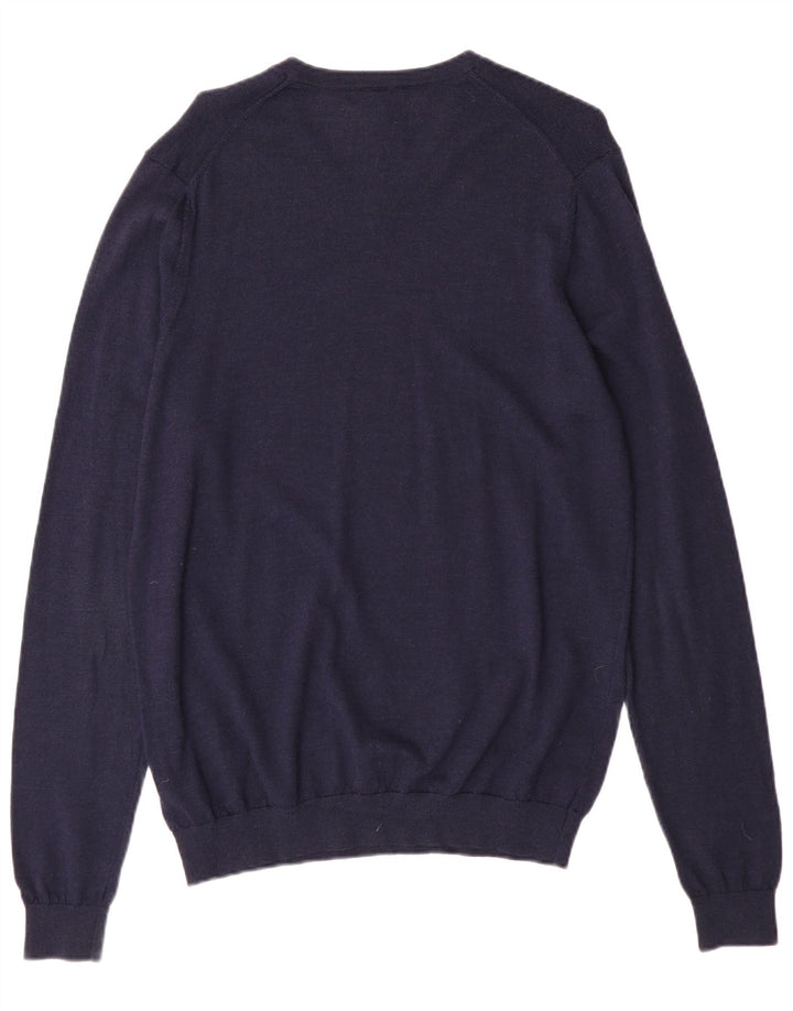 Мужской джемпер с v-образным вырезом Marks & Spencer, средний темно-синий из шерсти мериноса