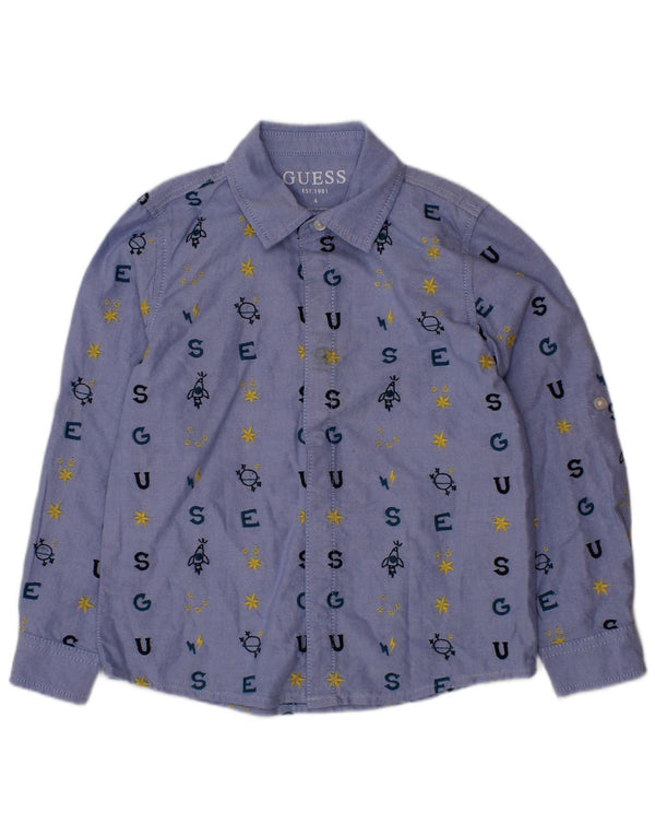 Рубашка с рисунком GUESS для мальчиков 3-4 лет, синяя, хлопок