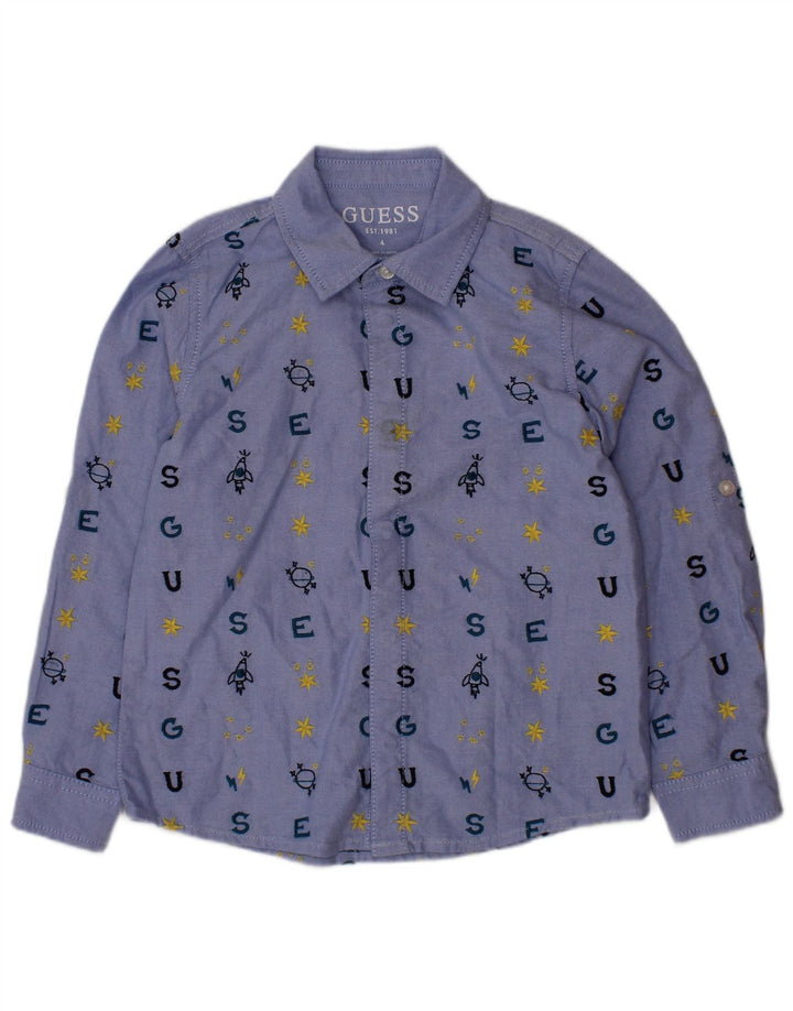 Рубашка с рисунком GUESS для мальчиков 3-4 лет, синяя, хлопок