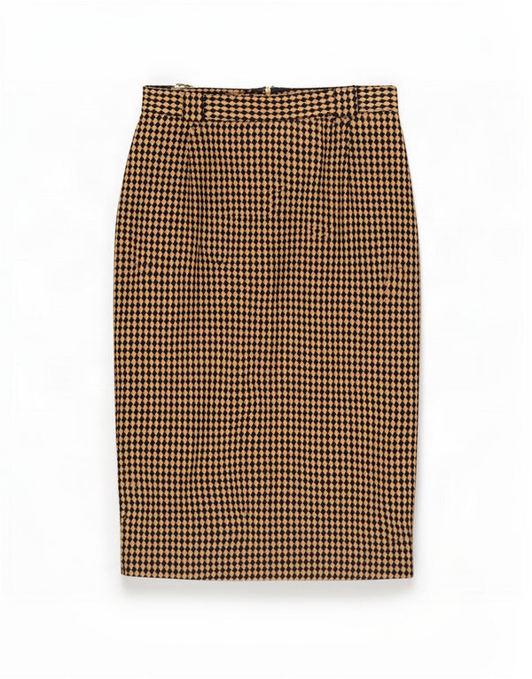 Женская юбка-карандаш Michael H UK 12 Medium W26 Бежевая с узором ромб/шерсть