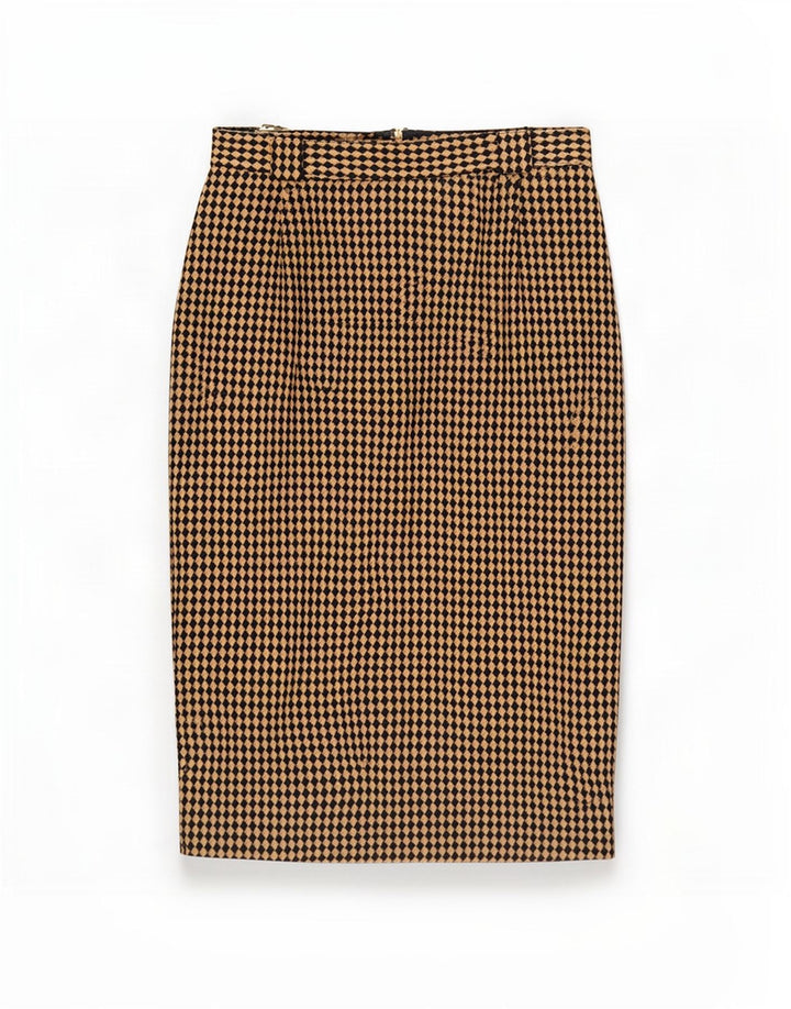 Женская юбка-карандаш Michael H UK 12 Medium W26 Бежевая с узором ромб/шерсть