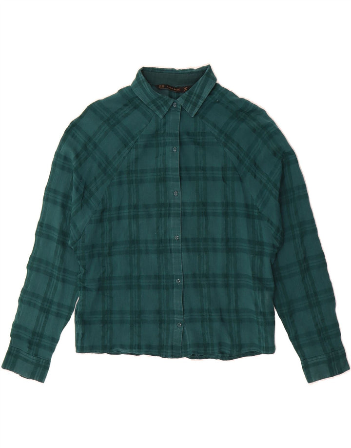 ZARA Womens Oversized Shirt UK 6 XS Green Check Cotton Vintage Zara and Second-Hand Zara from Messina Hembry 