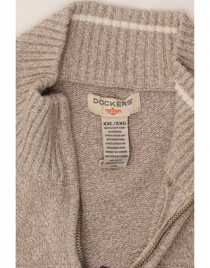 DOCKERS Mens Zip Neck Jumper Sweater 2XL Beige Cotton Vintage Dockers and Second-Hand Dockers from Messina Hembry 