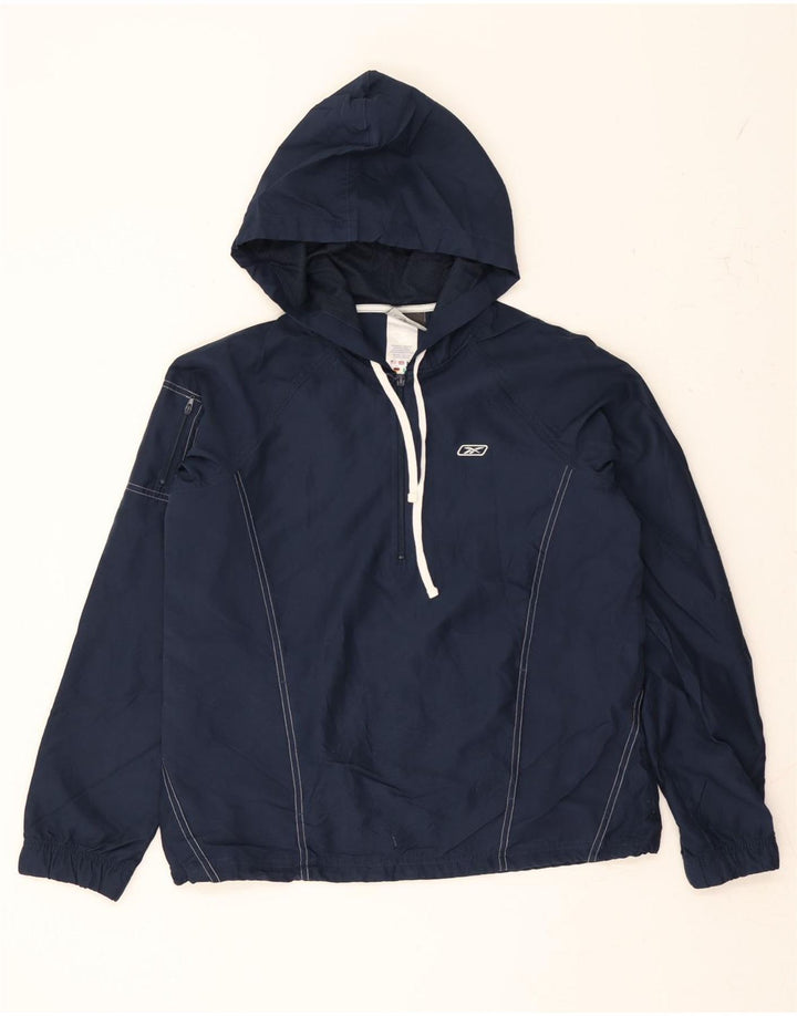 REEBOK Womens Hooded Pullover Rain Jacket US 12 Large Navy Blue Polyester Vintage Reebok and Second-Hand Reebok from Messina Hembry 
