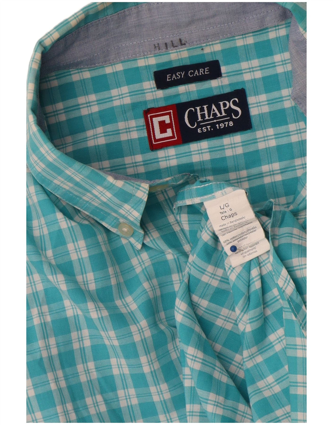 Мужская рубашка Chaps Easy Care, большая синяя клетка, хлопковая