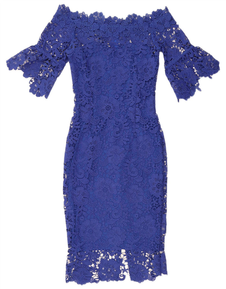 Женское платье с открытыми плечами PAPER DOLLS UK 8, маленький синий цветочный полиэстер