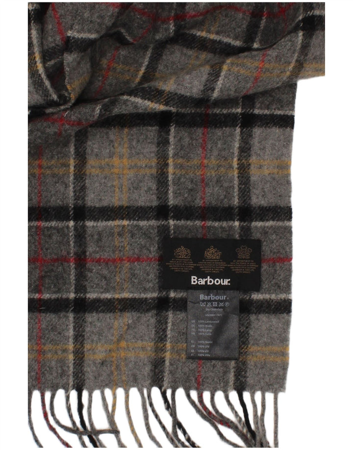 Мужской прямоугольный шарф Barbour, один размер, серый, классический, в клетку из овечьей шерсти