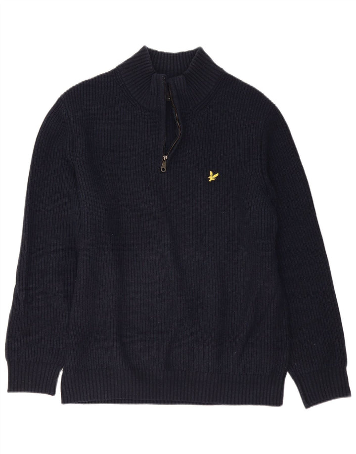 Мужской джемпер с воротником на молнии Lyle & Scott, большой темно-синий шерстяной свитер