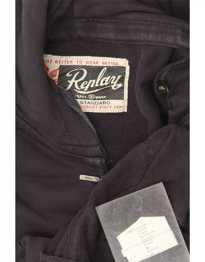 Мужской свитер с капюшоном и молнией с графическим рисунком REPLAY 2XL, темно-синий, хлопок