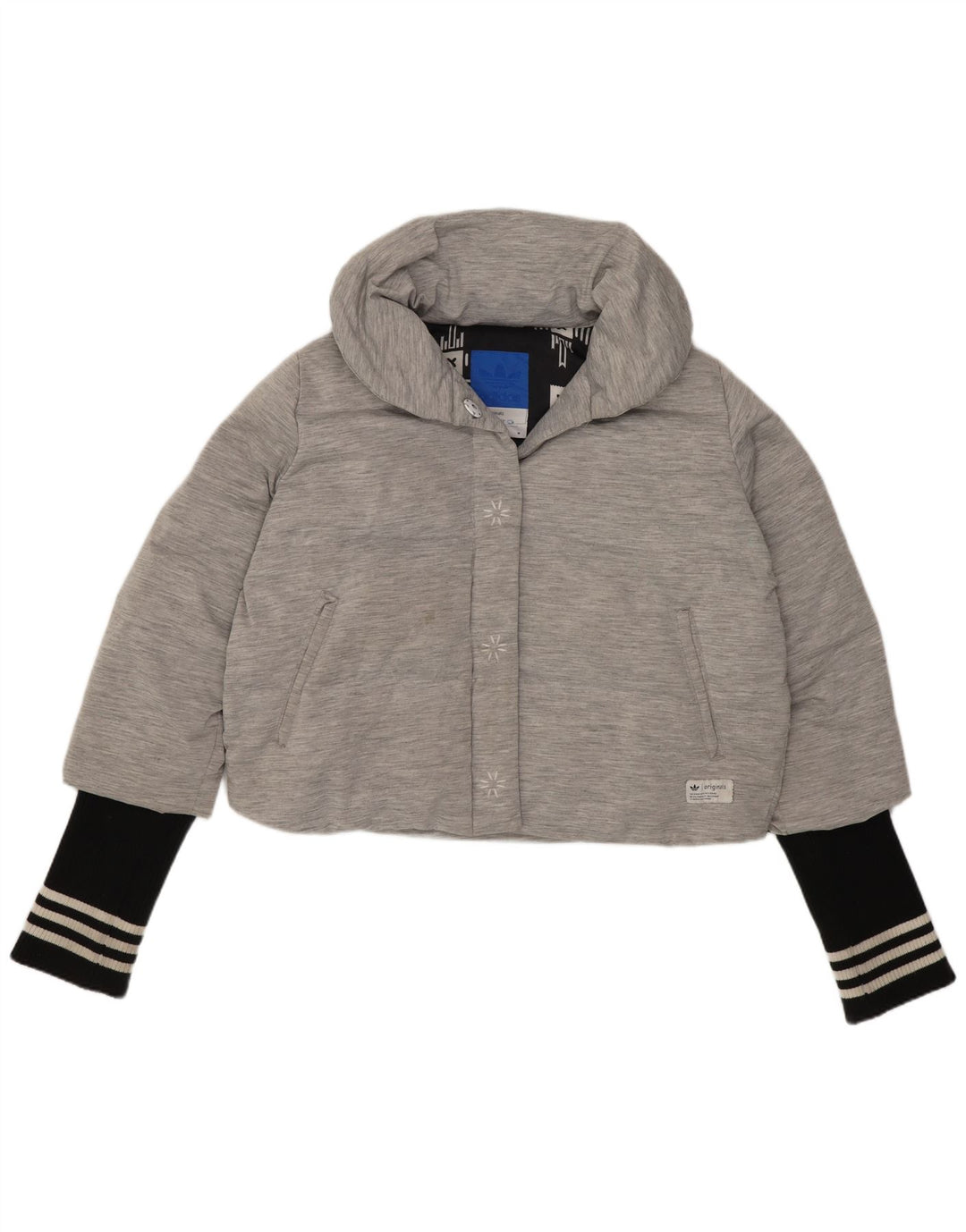 Женская укороченная куртка Adidas UK 14, средний серый цвет с цветными блоками, полиамид