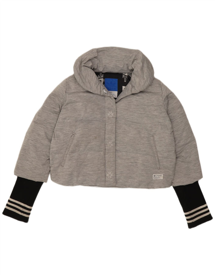 Женская укороченная куртка Adidas UK 14, средний серый цвет с цветными блоками, полиамид