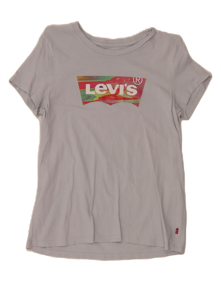 LEVI'S Womens Graphic T-Shirt Top UK 12 Medium Grey Cotton Vintage Levi's and Second-Hand Levi's from Messina Hembry 