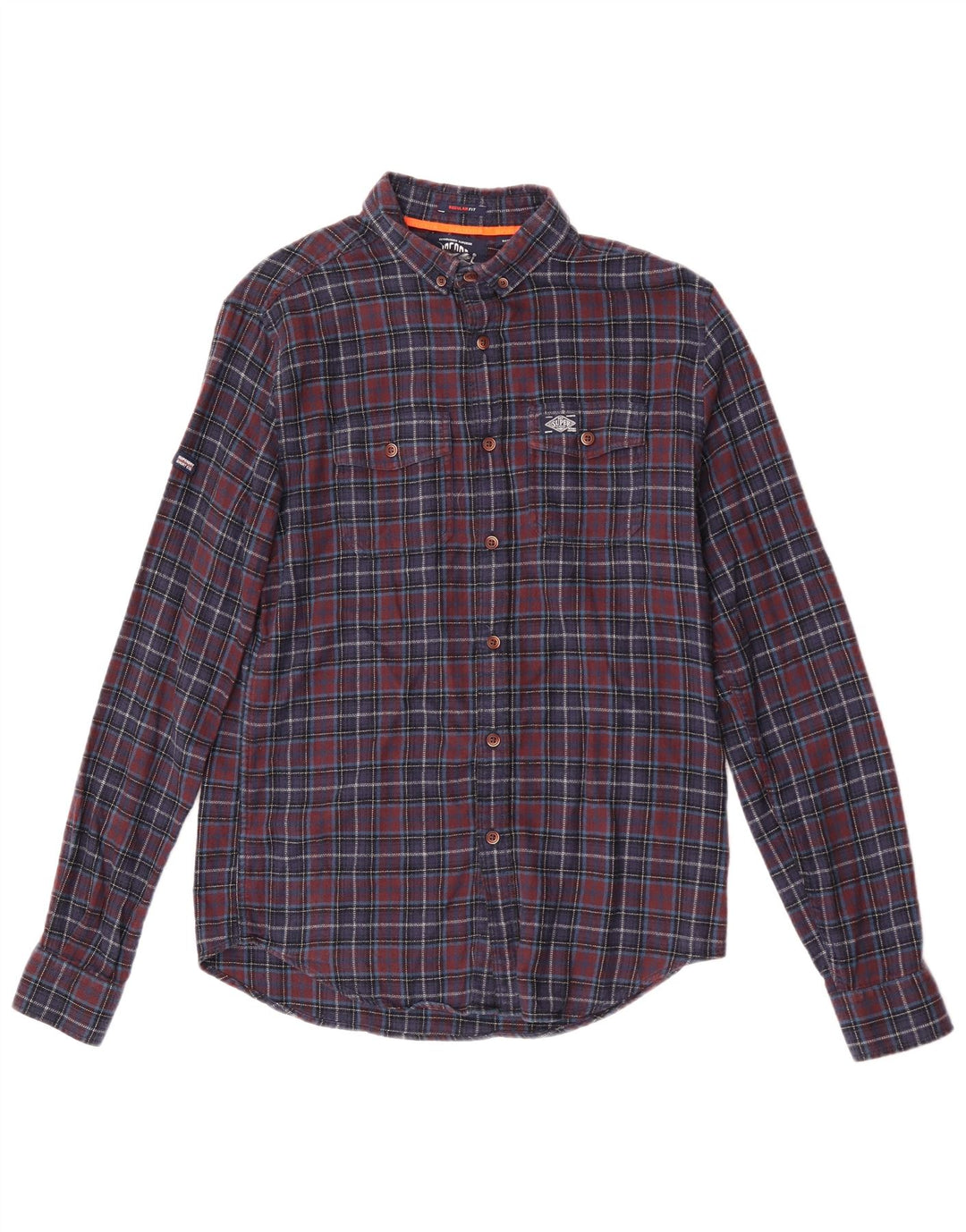 Мужская фланелевая рубашка обычного кроя Superdry, маленькая, темно-синяя, хлопковая в клетку