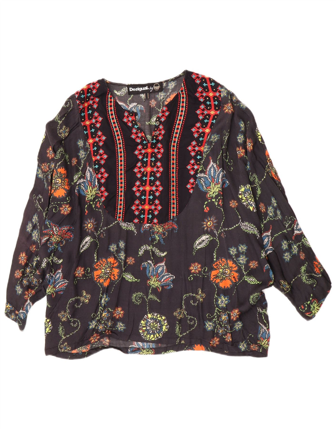 Женская туника Desigual UK 12, средний черный с цветочным принтом