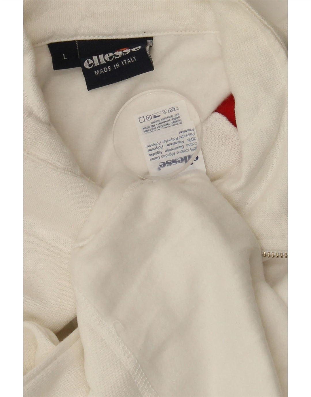 ELLESSE Mens Zip Neck Sweatshirt Jumper Large White Cotton