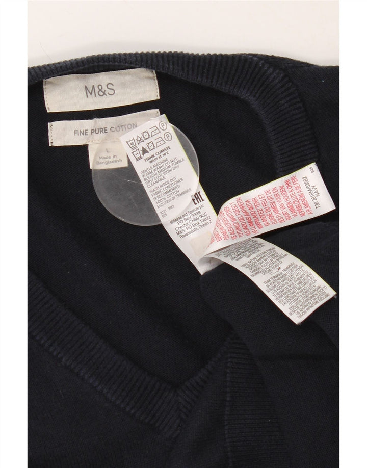 Мужской джемпер с v-образным вырезом Marks & Spencer, большой темно-синий хлопковый свитер