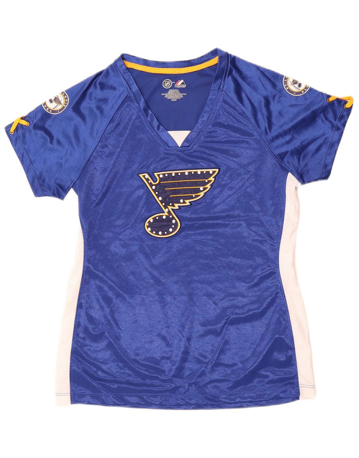 Женская футболка MAJESTIC St. Louis Blues с рисунком Top UK 10, маленькая синяя
