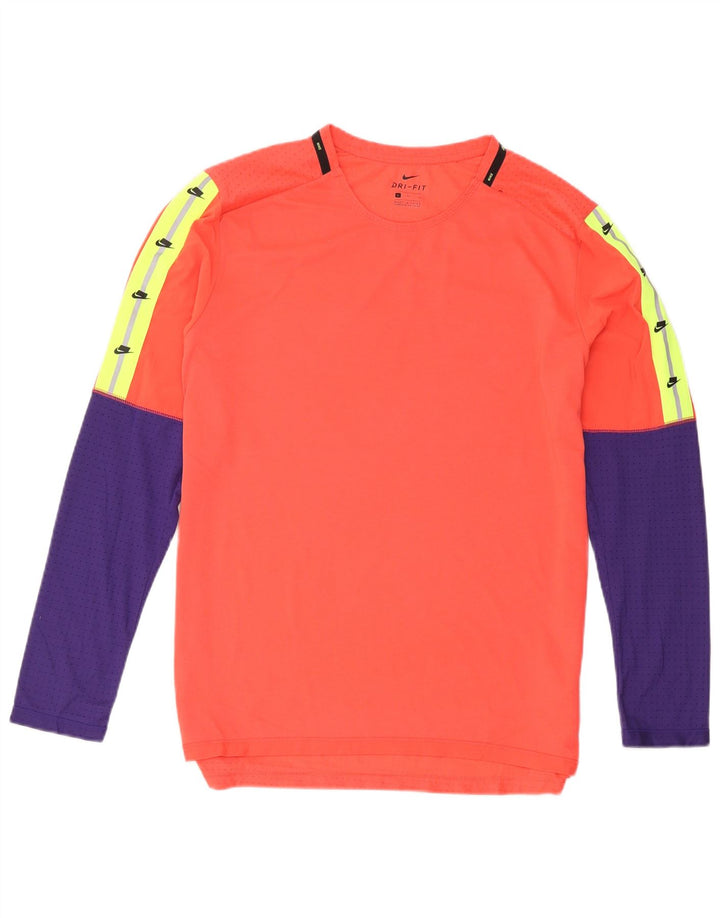 Мужской топ с рисунком Nike Dri Fit с длинным рукавом, большой оранжевый, цветной блок