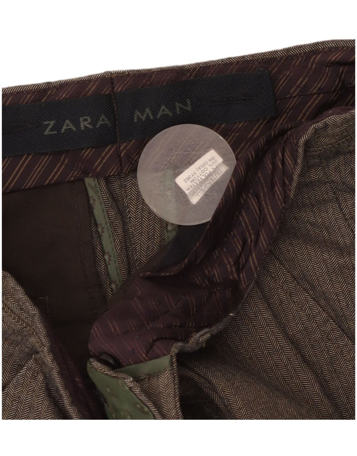 Мужские прямые костюмные брюки Zara W36 L31, серые, хлопок с узором «елочка»