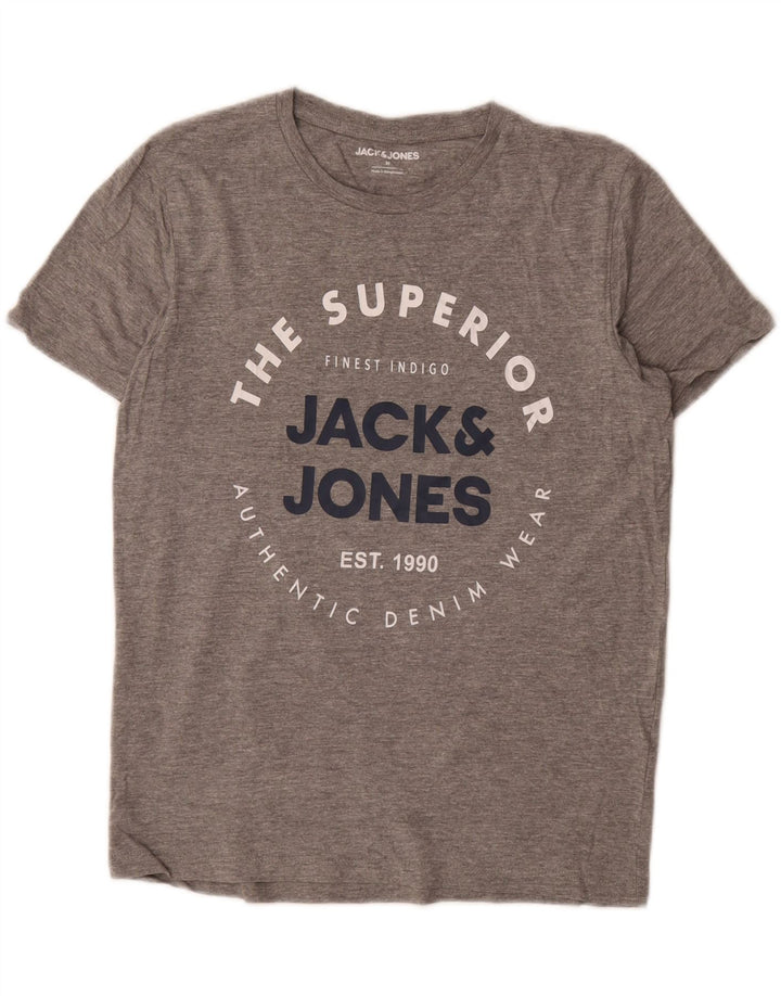 Мужская футболка с рисунком JACK & JONES, хлопковый топ среднего серого цвета