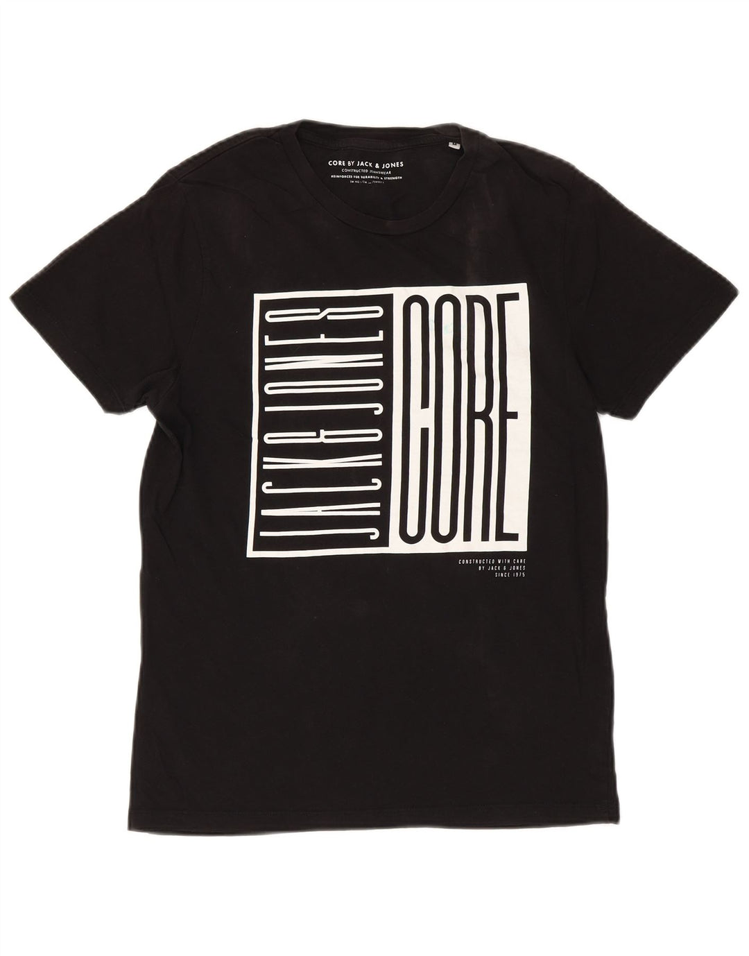 Мужская футболка с рисунком Jack & Jones из хлопка среднего размера, черная