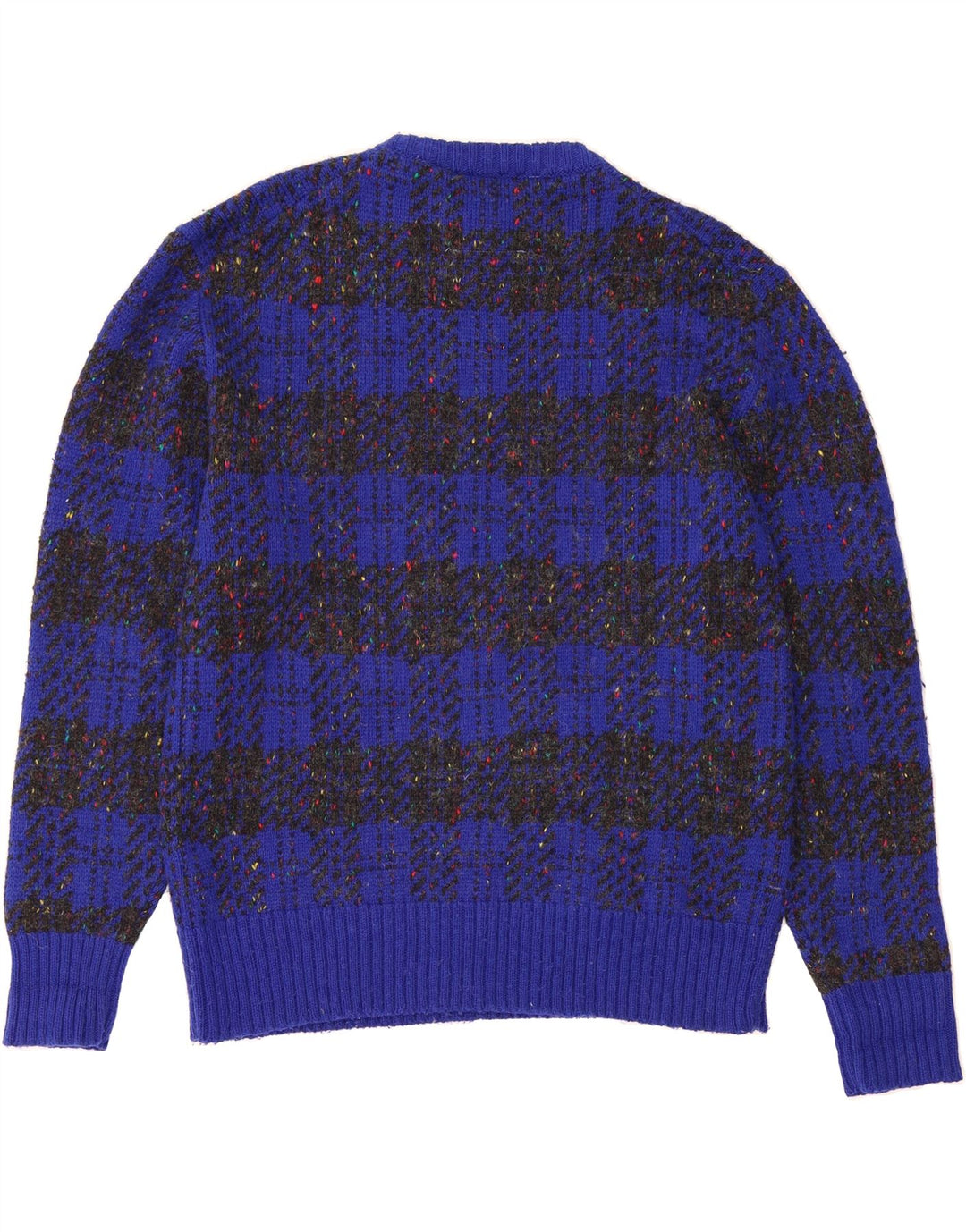 CONCRETE Womens Crew Neck Jumper Sweater UK 14 Medium Navy Blue Check Vintage Concrete and Second-Hand Concrete from Messina Hembry 