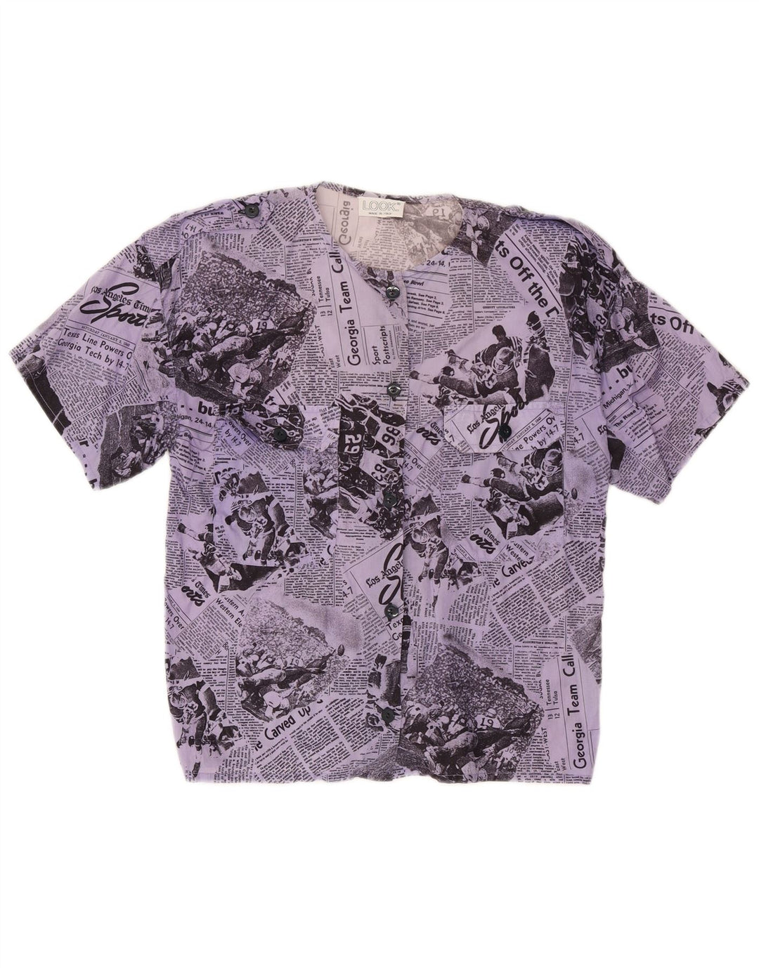 Винтажная женская блузка-рубашка с коротким рукавом с графическим рисунком IT 46, большой сиреневый цвет