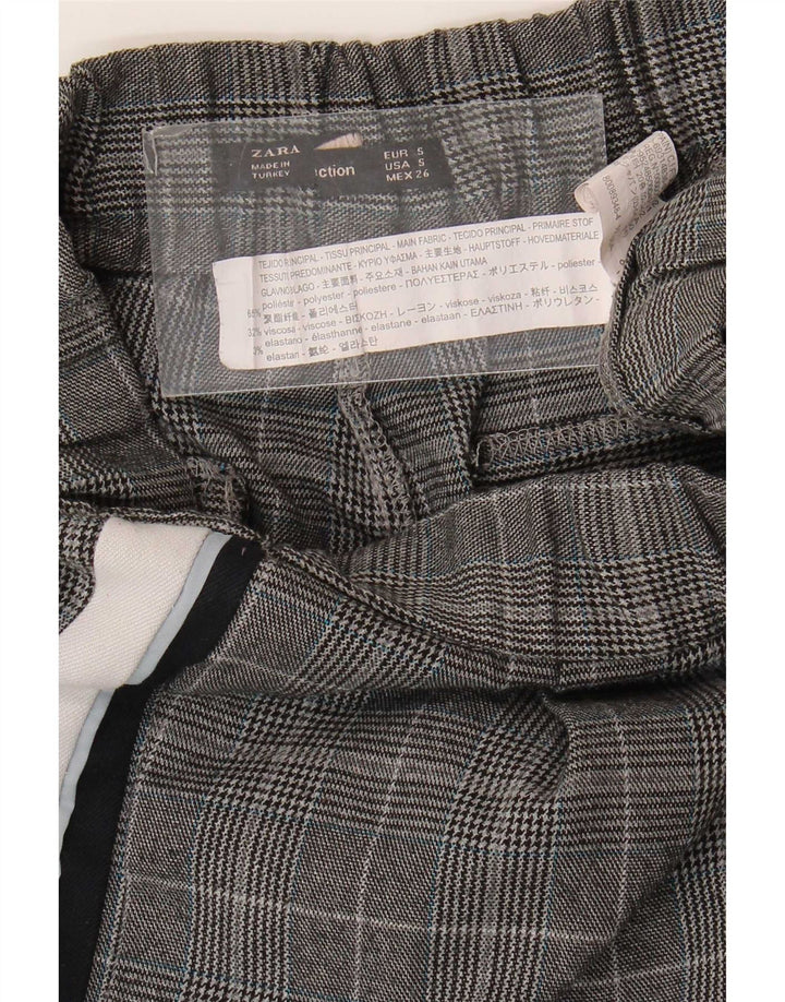 Женские узкие повседневные брюки Zara, маленькие W26 L24, серые, полиэстер в клетку
