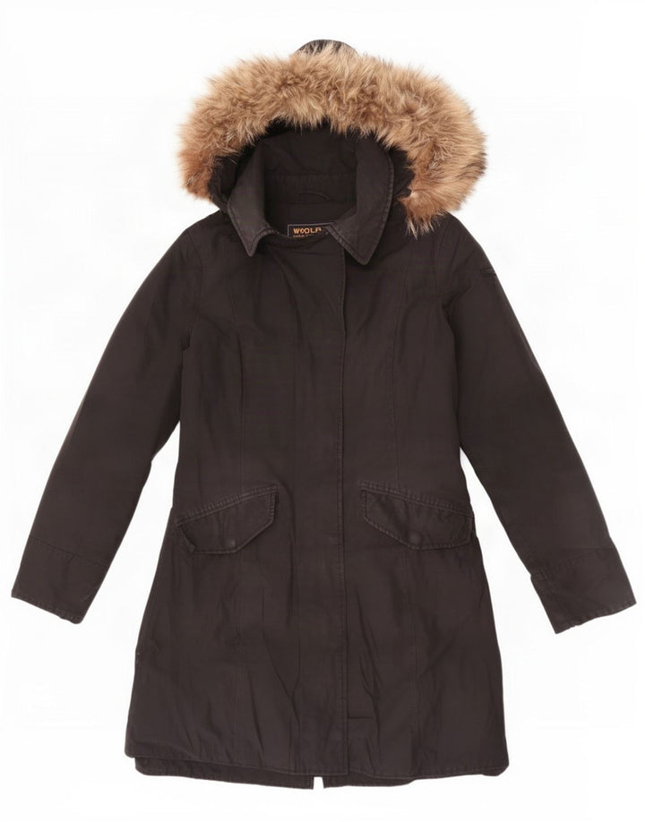 Женская парка Woolrich с капюшоном UK 12, средний черный цвет