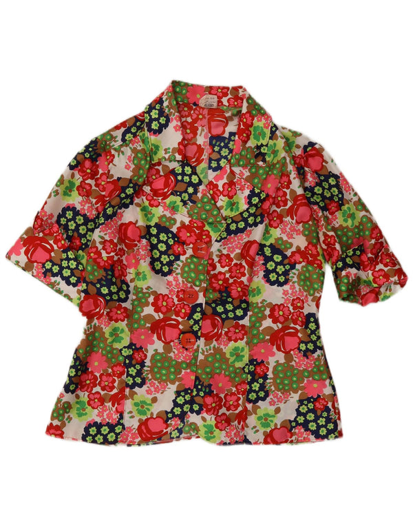 ВИНТАЖНЫЙ женский пиджак с коротким рукавом UK 12, средний разноцветный