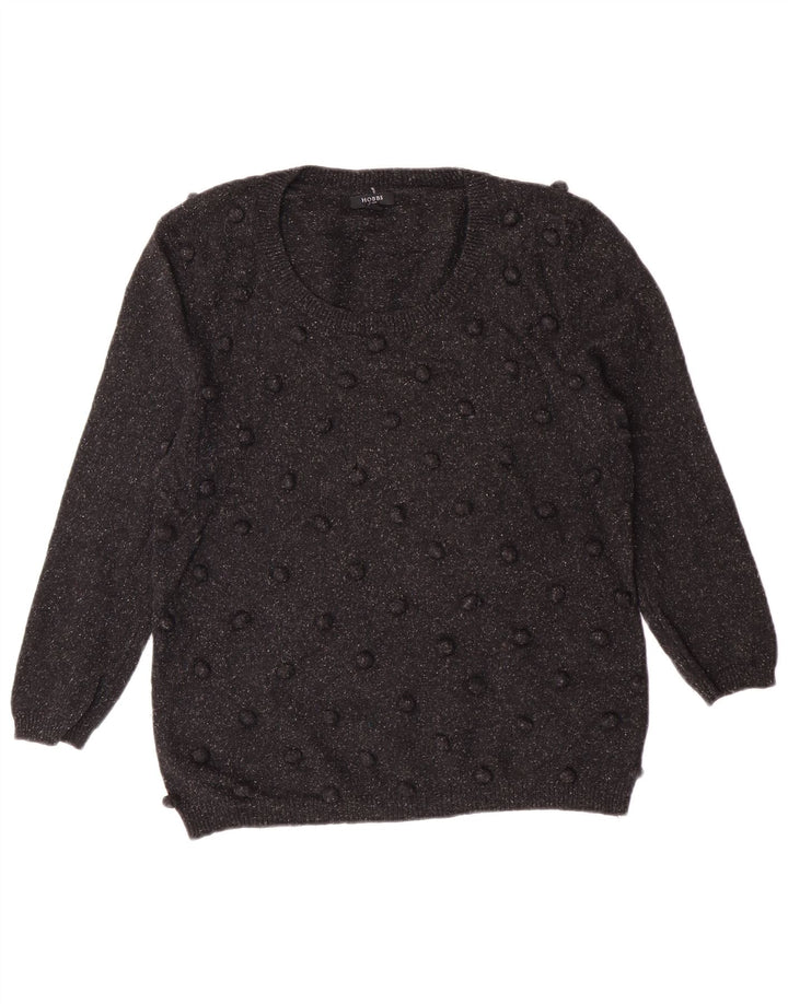 Женский джемпер с вырезом «лодочка» Hobbs UK 14, классический черный шерстяной свитер среднего размера