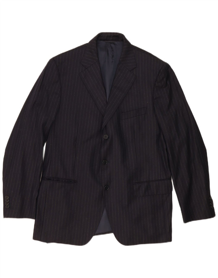 Мужской пиджак Loro Piana с 3 пуговицами IT 54 2XL Темно-синий в тонкую полоску из шерсти