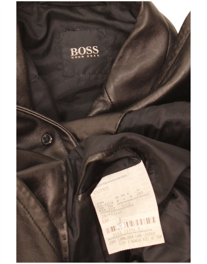 Мужской кожаный пиджак с 3 пуговицами Hugo Boss EU 52 XL, черный кожаный