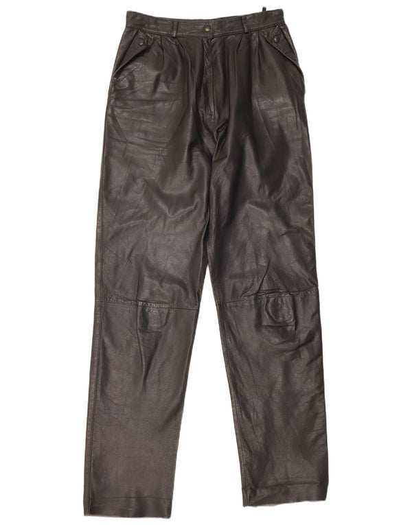 Винтажные женские прямые кожаные брюки IT 44 Medium W26 L31 Черные кожаные