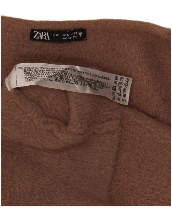 Женский свободный джемпер с v-образным вырезом Zara UK 10, маленький коричневый полиэстер