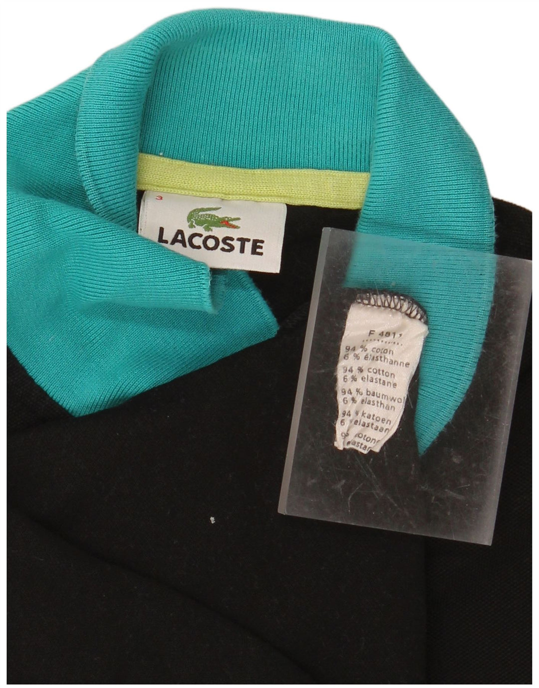 Мужская рубашка-поло LACOSTE, размер 3, маленькая, черная, хлопковая с цветными блоками