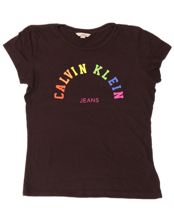 Женская футболка с рисунком Calvin Klein Jeans Top UK 14, средний черный хлопок