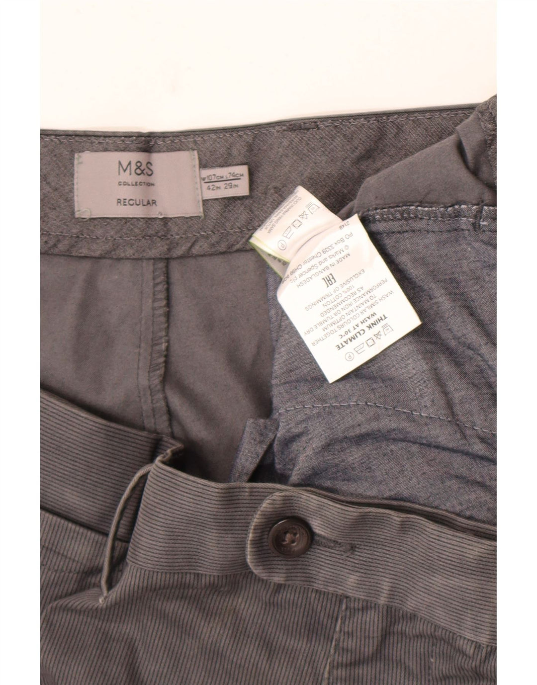 Мужские костюмные брюки классического кроя Marks & Spencer W42 L29 серые в тонкую полоску