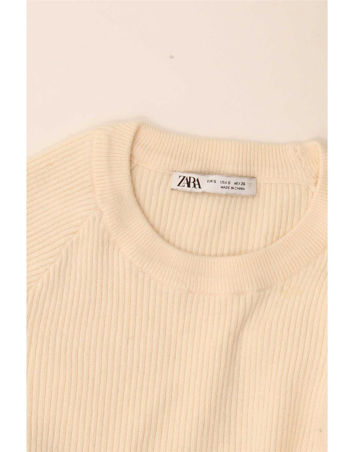 Женский укороченный топ Zara с длинным рукавом UK 8, маленький бежевый