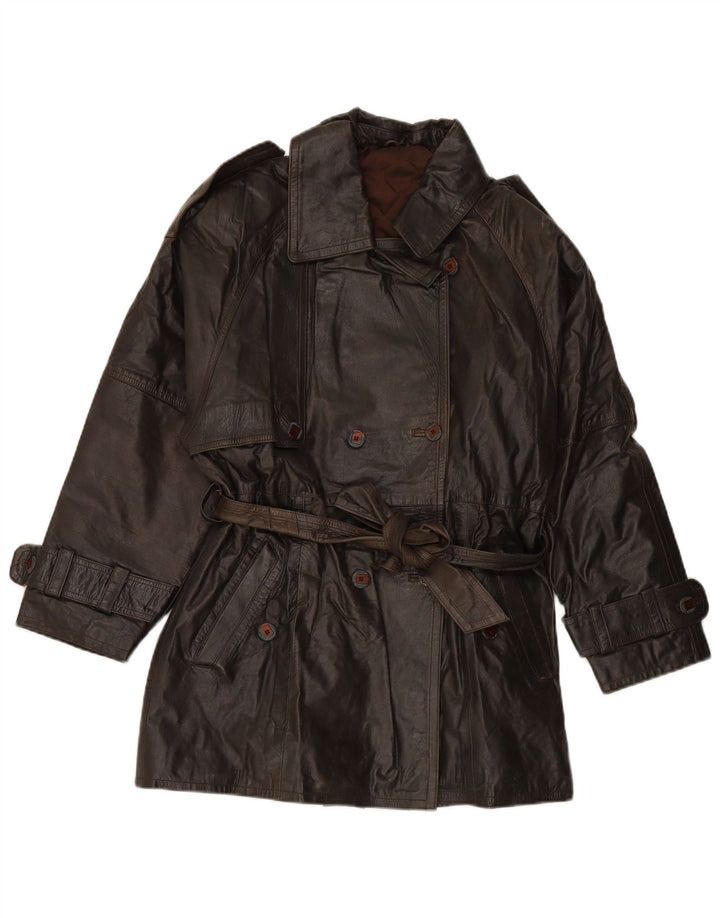 ВИНТАЖНОЕ женское двубортное кожаное пальто EU 38, кожа среднего коричневого цвета