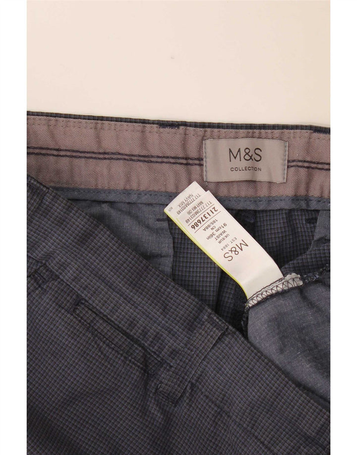 Мужские шорты чинос Marks & Spencer W36, большие, темно-синие, в мелкую клетку, хлопок