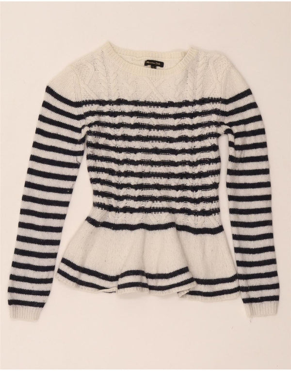 Женский приталенный джемпер с вырезом «лодочка» MASSIMO DUTTI UK 8, маленький белый