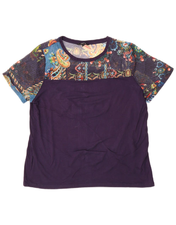 Desigual Womens T-Shirt Top UK 16 Large Navy Blue Floral