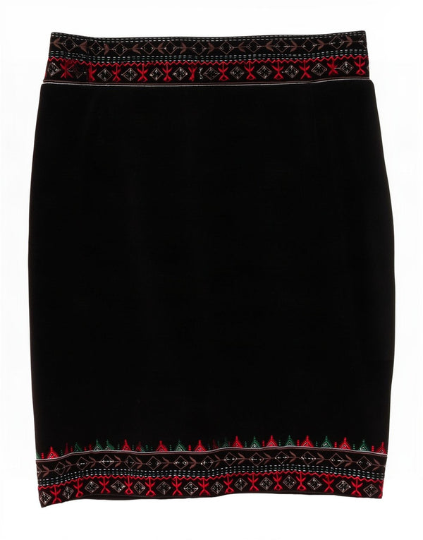 Женская бархатная юбка-карандаш Brora UK 12 Medium W32, черный хлопок с цветочным принтом