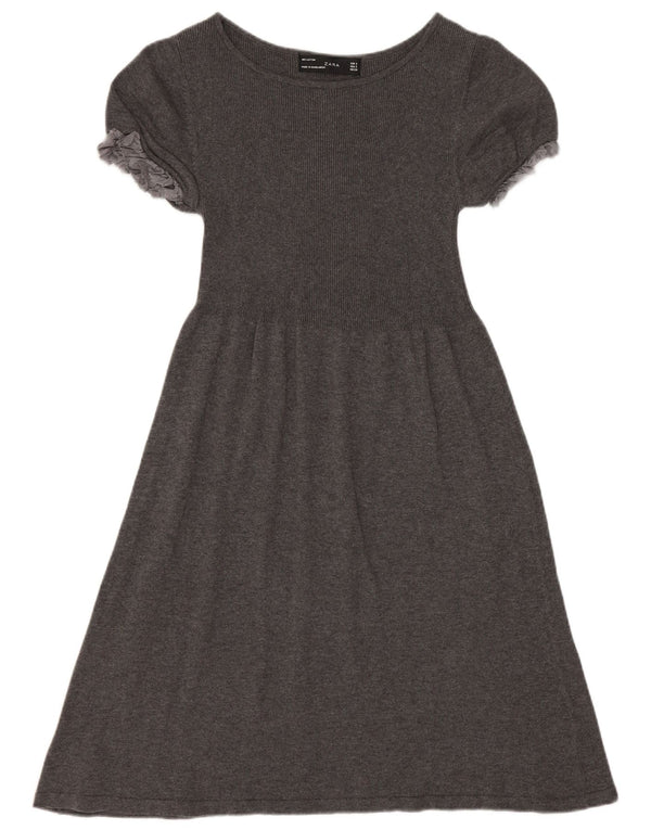 Женское платье трапециевидного силуэта Zara UK 8, маленькое серое, хлопок